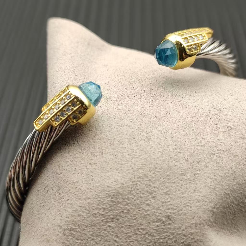 5mm Cable Bracelet with Aquamarine & Diamond Accents