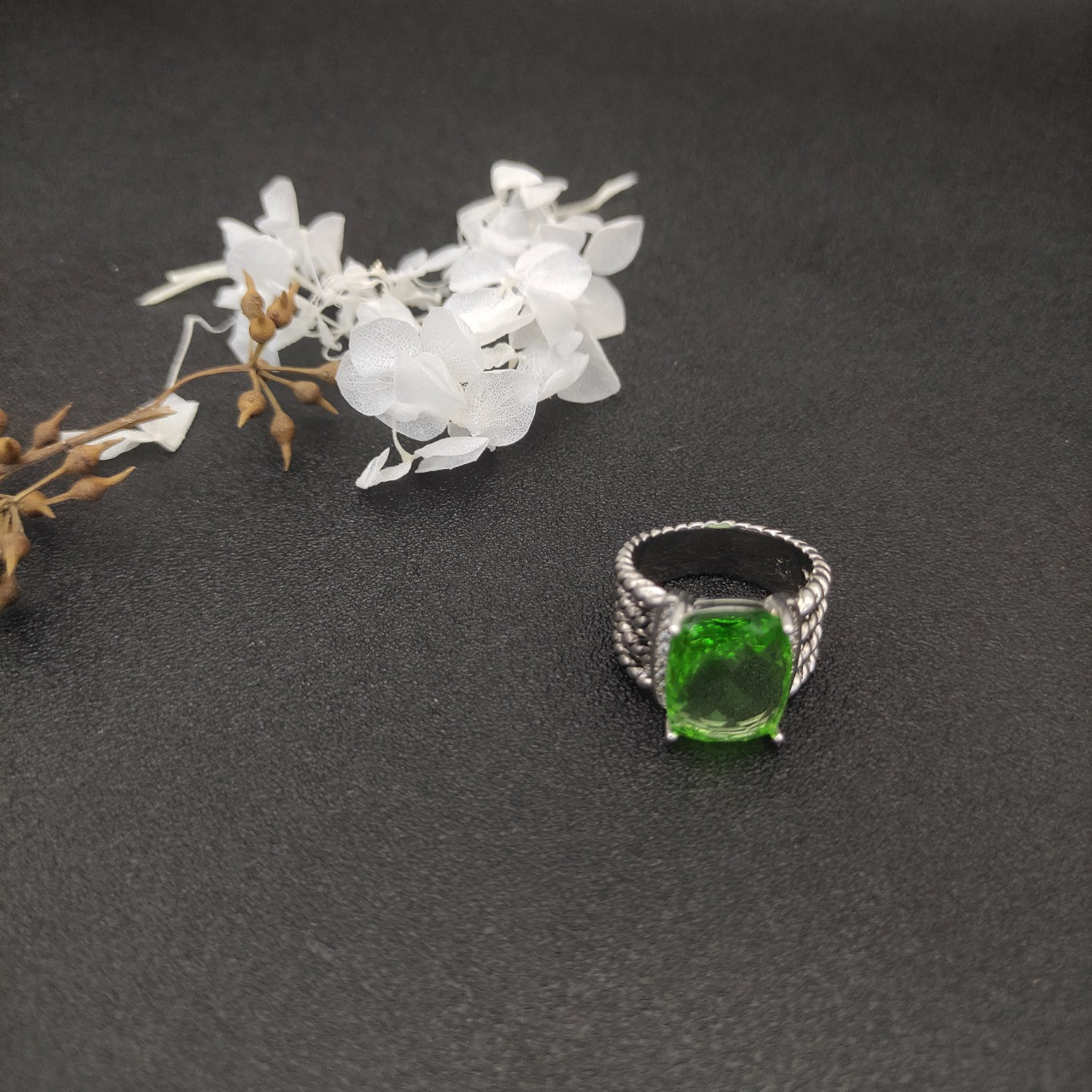 Petite Wheaton® Ring Sterling Silver with Prasiolite and Diamonds