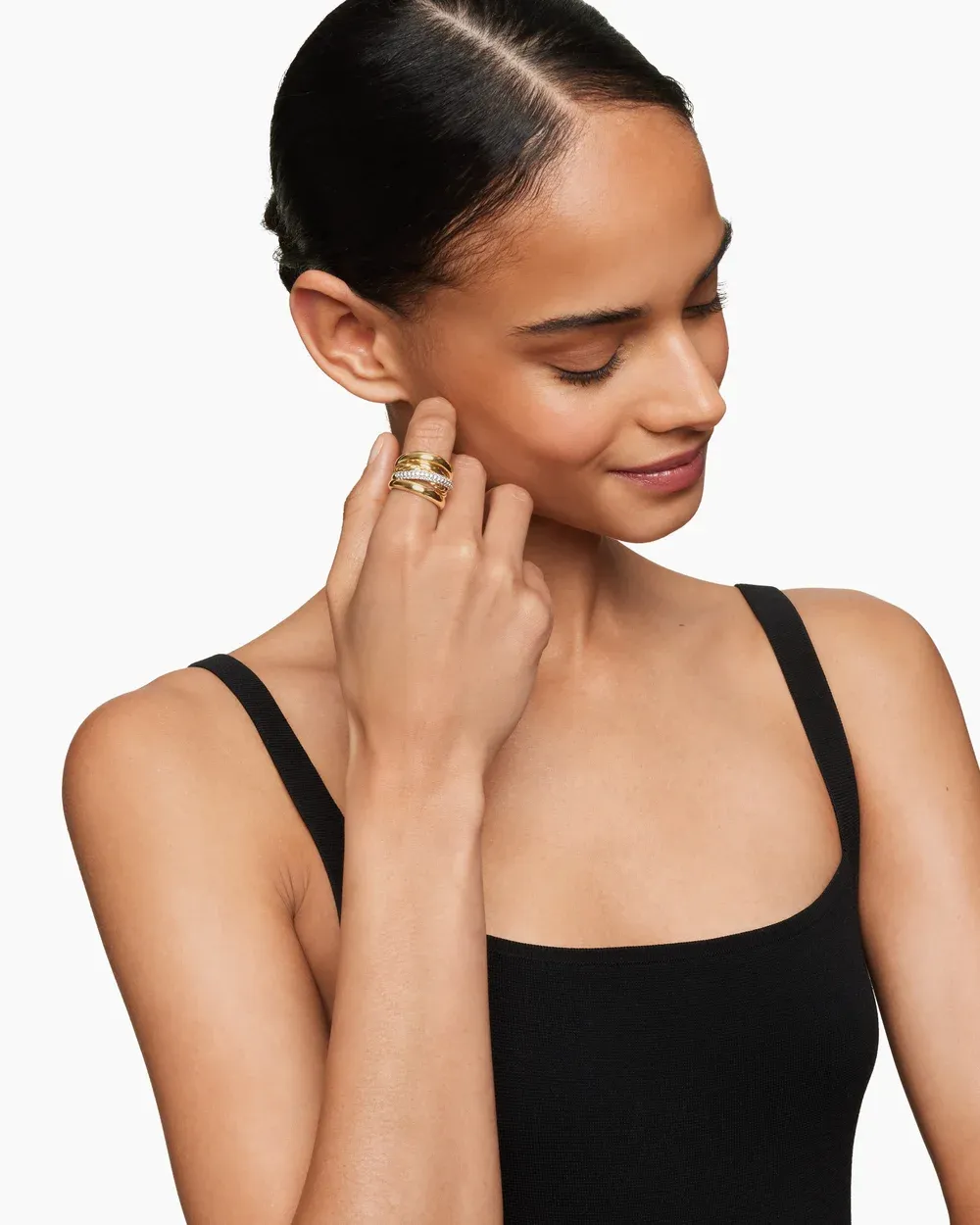 Pavé Crossover Five Row Ring 18K Yellow Gold with Diamonds