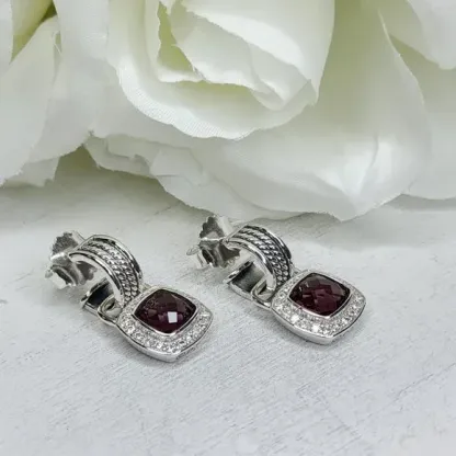 Albion® Drop Earrings Sterling Silver with Red Onyx and Diamonds