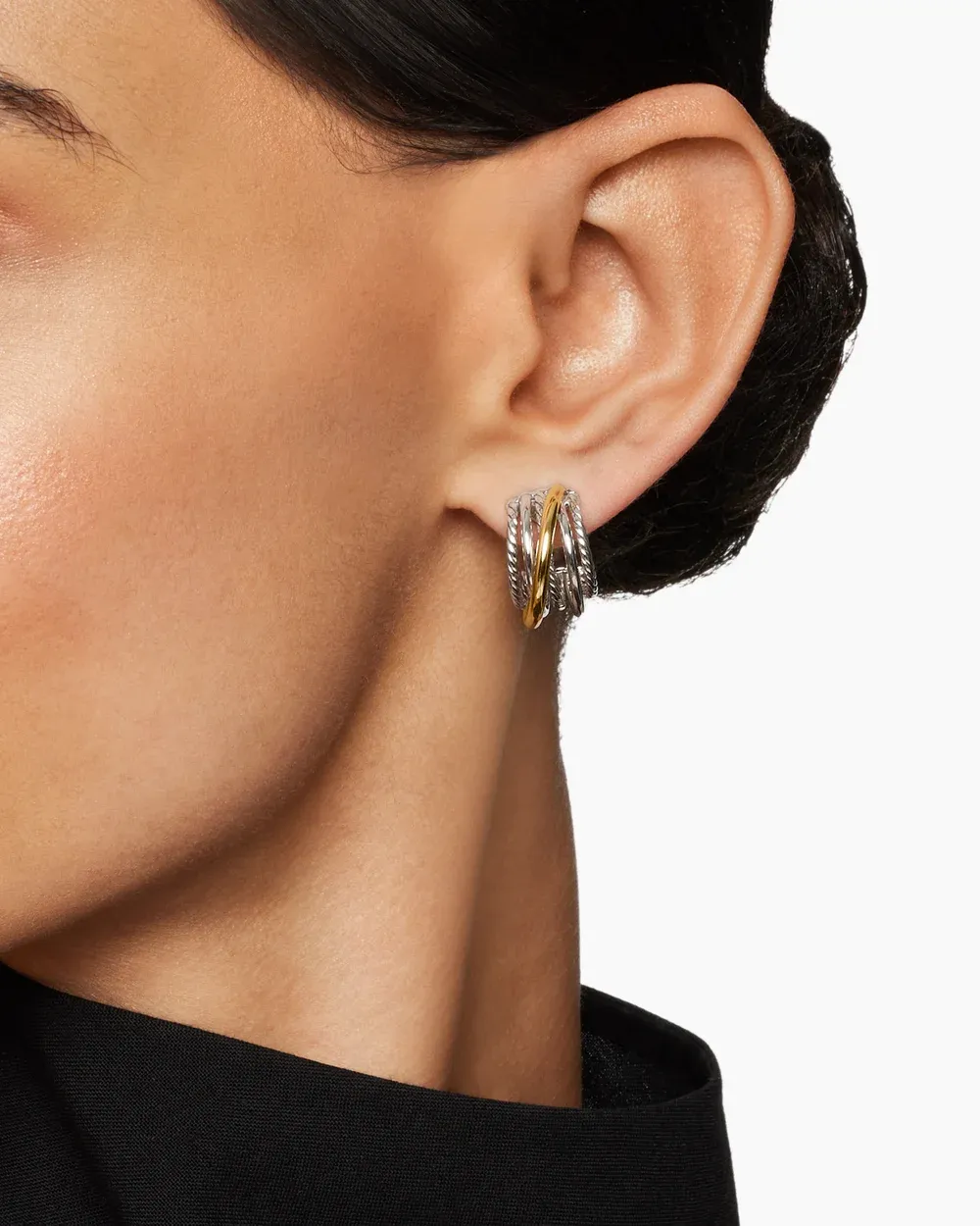 Crossover Shrimp Earrings Sterling Silver with 18K Yellow Gold