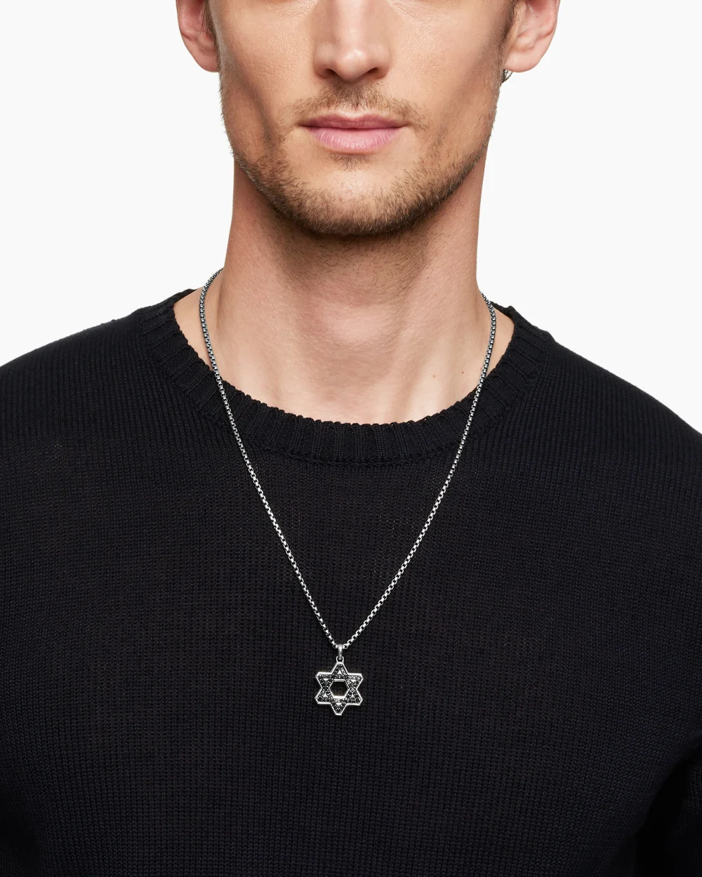 Pavé Star of David Pendant Sterling Silver with Black Diamonds