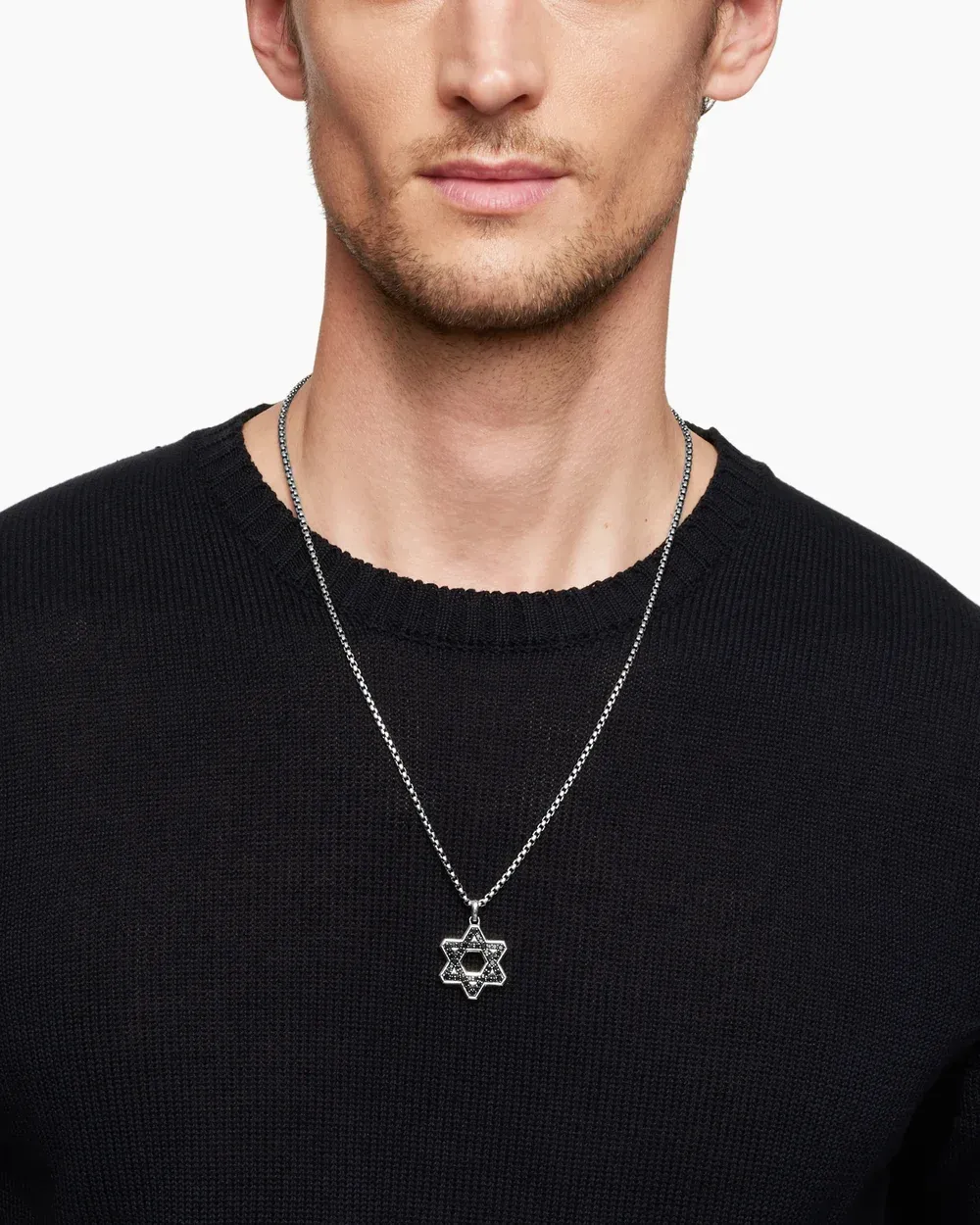 Pavé Star of David Pendant Sterling Silver with Black Diamonds