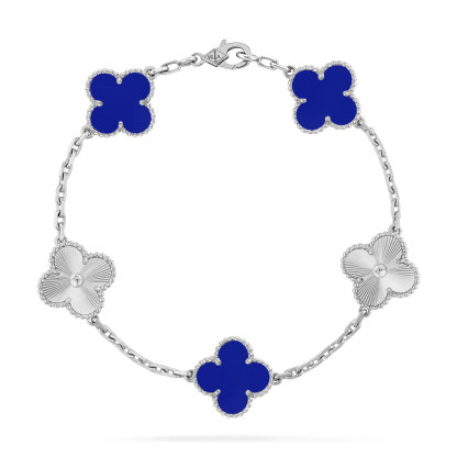 Vintage Alhambra bracelet, 5 motifs 18K white gold Agate