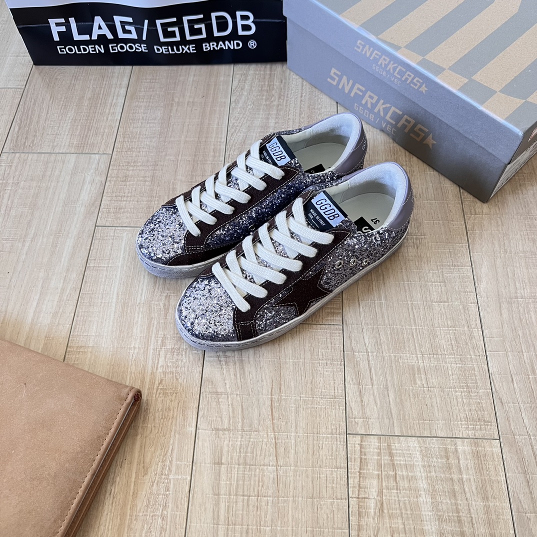 Deluxe Brand Black/Silver Glitter Superstar Sneakers