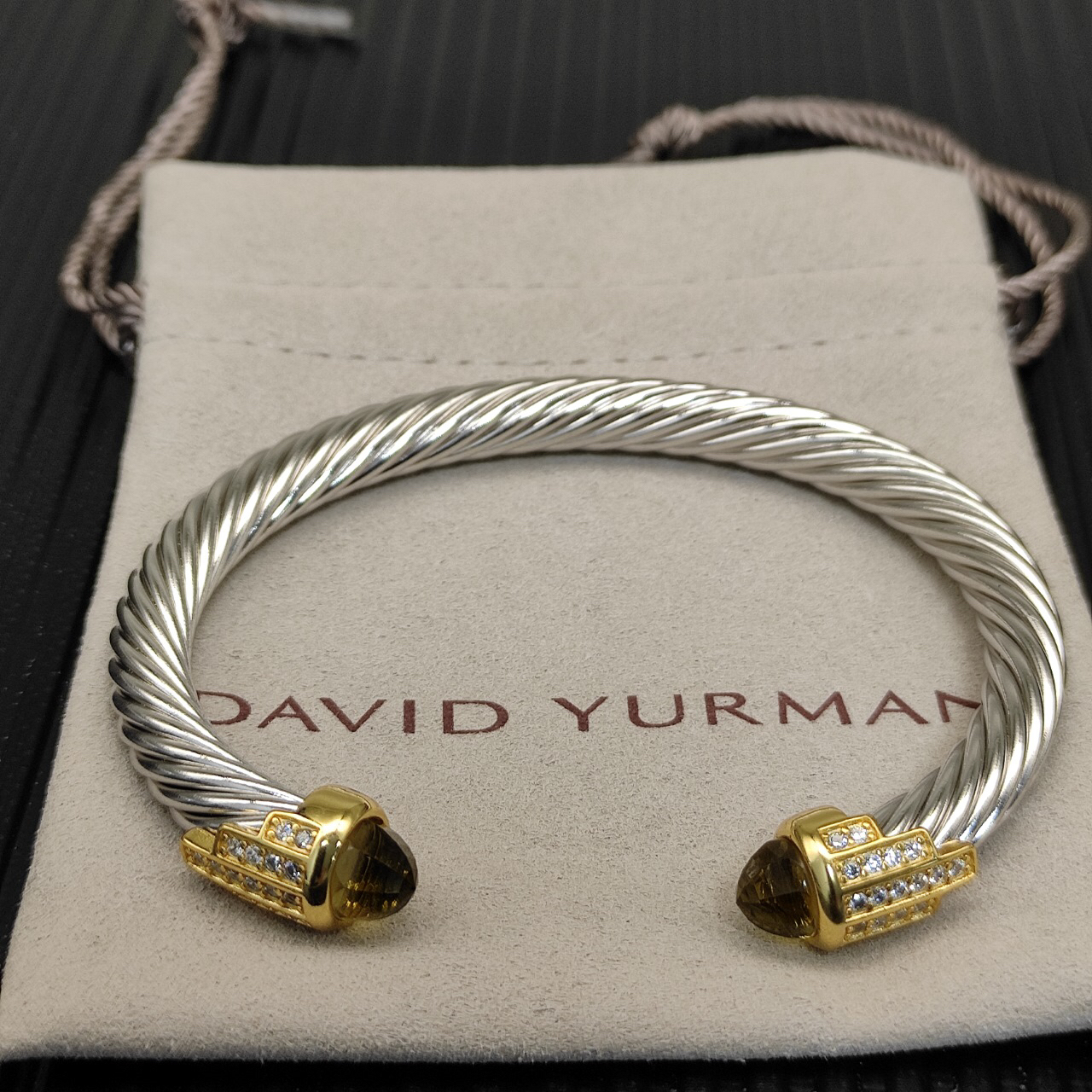 7mm Cable Bracelet with Brown & Diamond Accents – Gold Cap