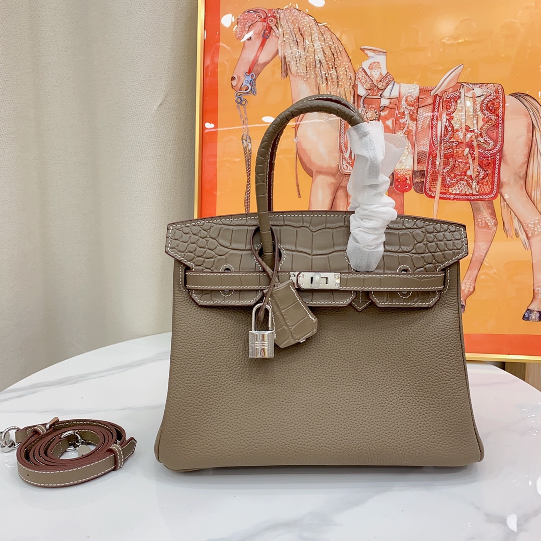 Herthtmes Togo Matte Alligator Birkin Touch 25/30 Gold