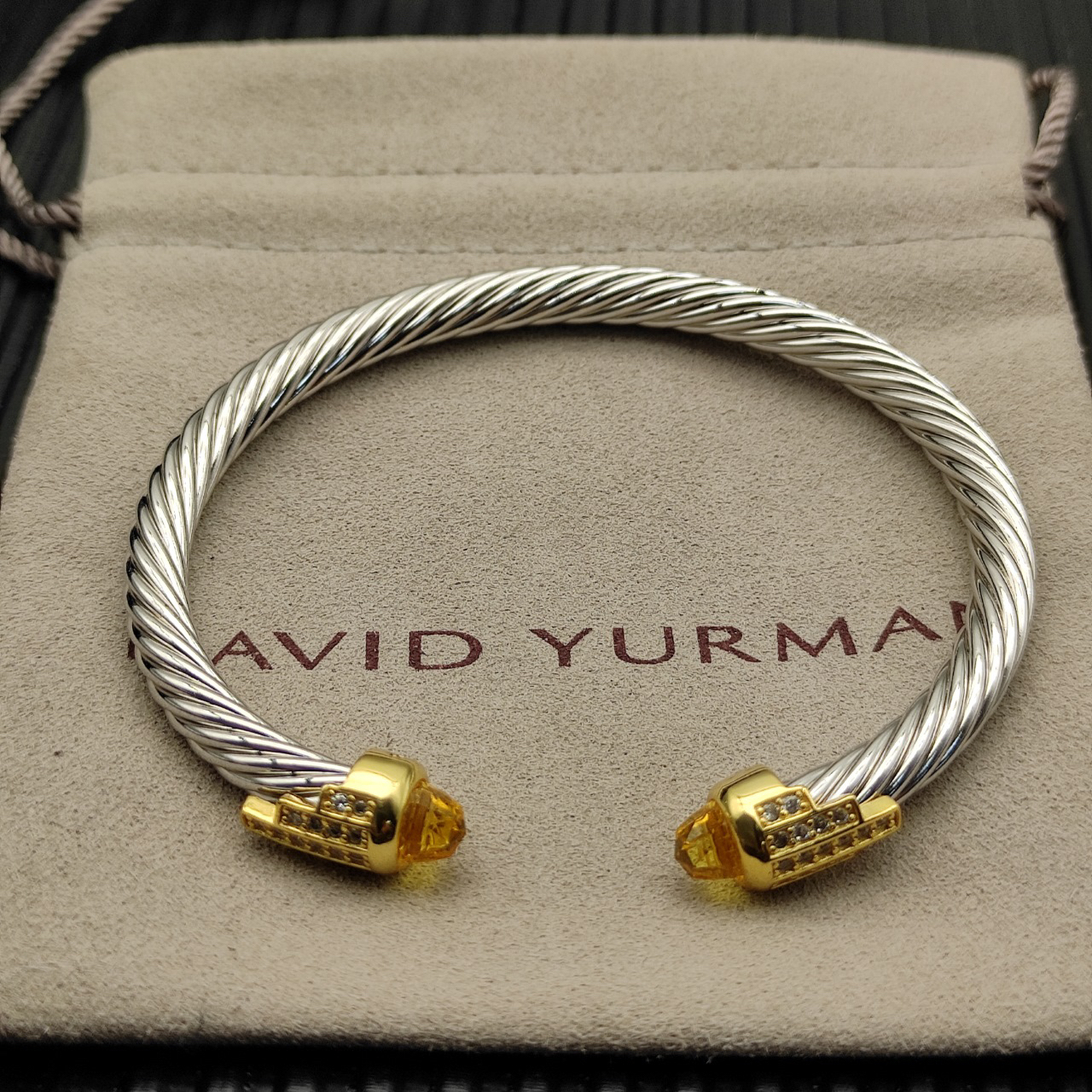 5mm Cable Bracelet with Yellow Topaz & Diamond Accents