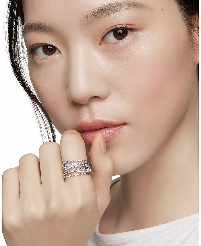 Crossover Wide Diamond Stacked Ring