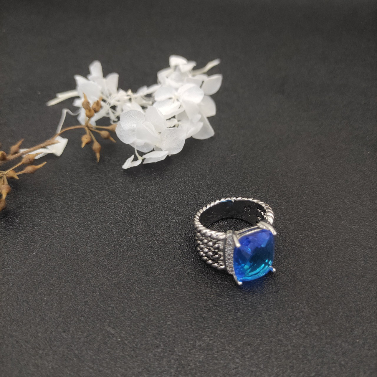 Petite Wheaton® Ring Sterling Silver with Hampton Blue Topaz and Diamonds
