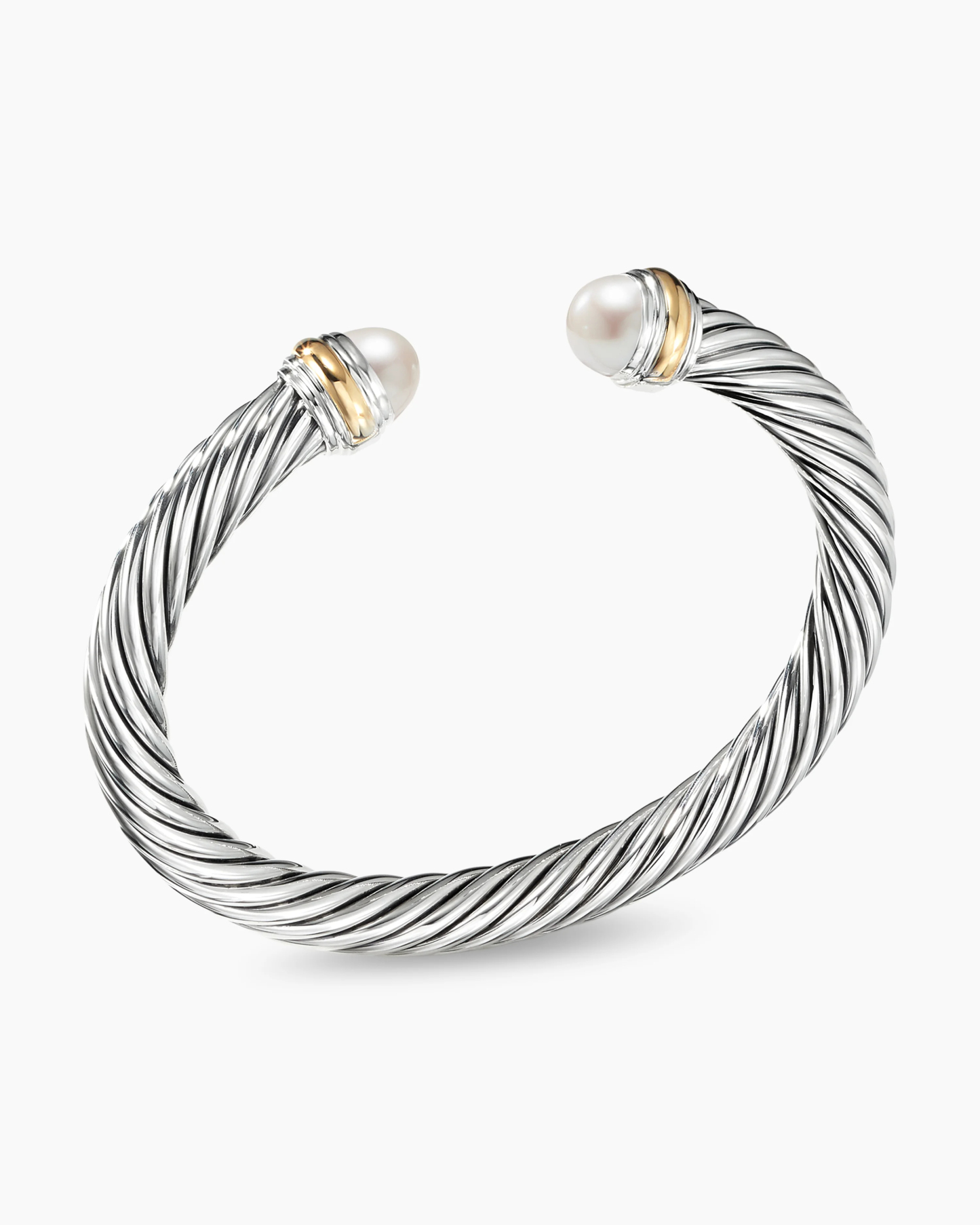 Classic Cable Bracelet Sterling Silver with 14K Yellow Gold and Pearls, 7mm