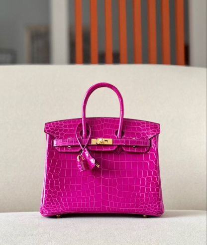 Birkin 5J Fushsia 30CM Full handmade Porosus Gold Hardware
