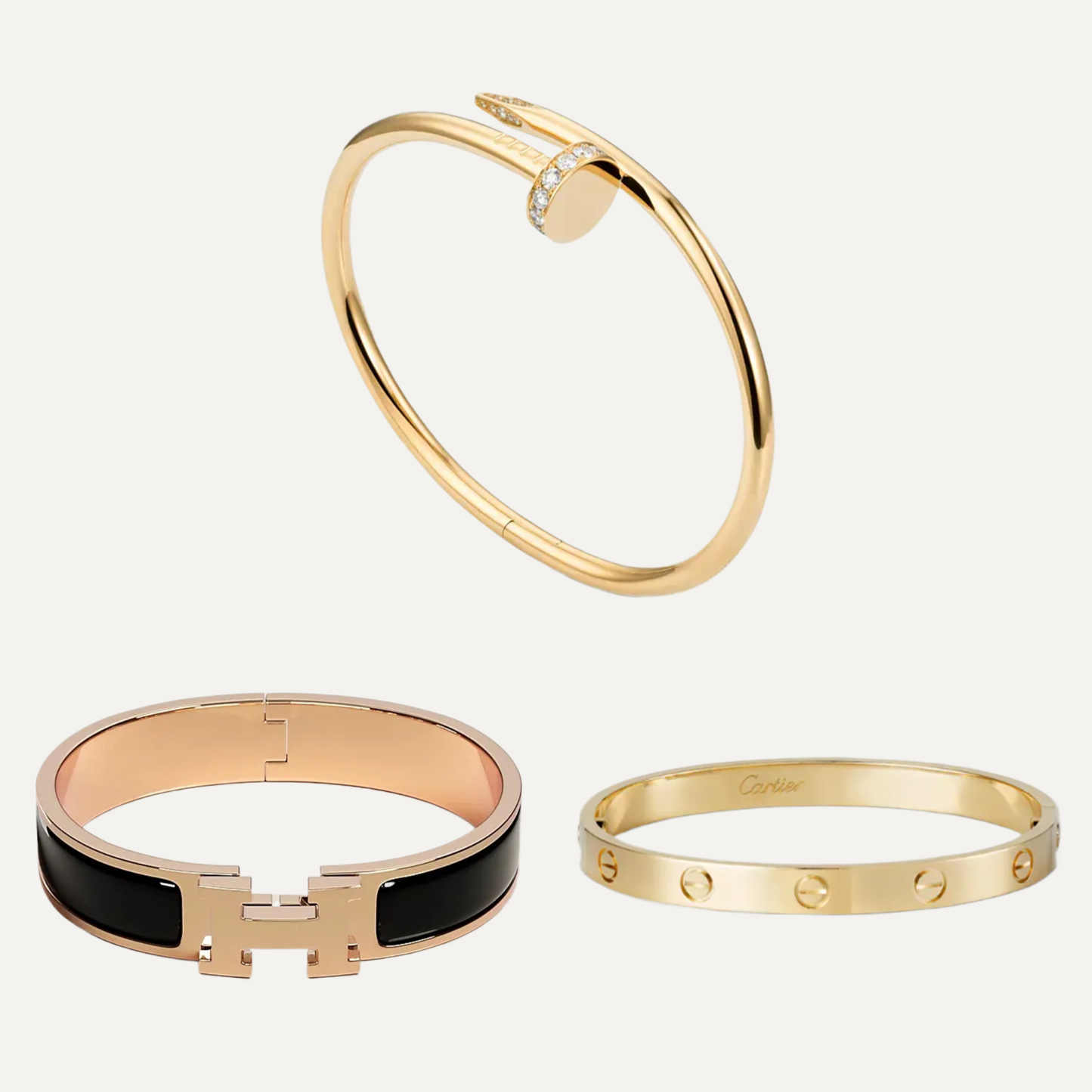 3-Piece Iconic Bracelet Stack: LOVE, Juste un Clou & Clic H