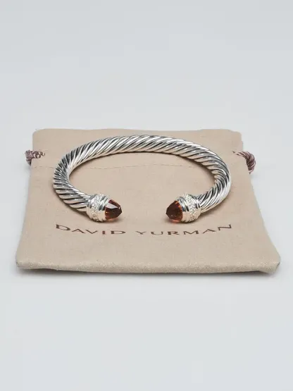 Classic Cable Bracelet Sterling Silver and Citrine with Diamonds, 7mm
