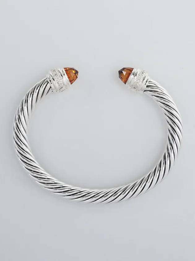 Classic Cable Bracelet Sterling Silver and Citrine with Diamonds, 7mm