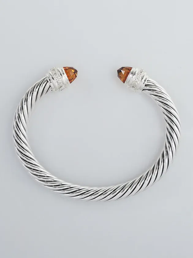 Classic Cable Bracelet Sterling Silver and Citrine with Diamonds, 7mm