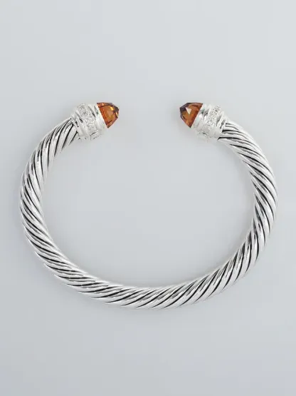Classic Cable Bracelet Sterling Silver and Citrine with Diamonds, 7mm