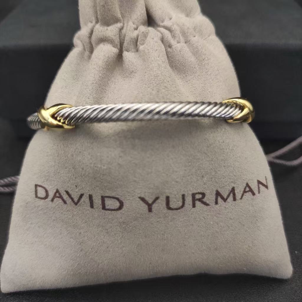 X Classic Cable Station Bracelet Sterling Silver with 18K Yellow Gold, 4mm