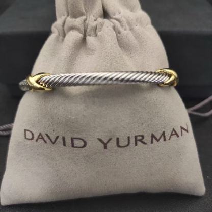 X Classic Cable Station Bracelet Sterling Silver with 18K Yellow Gold, 4mm