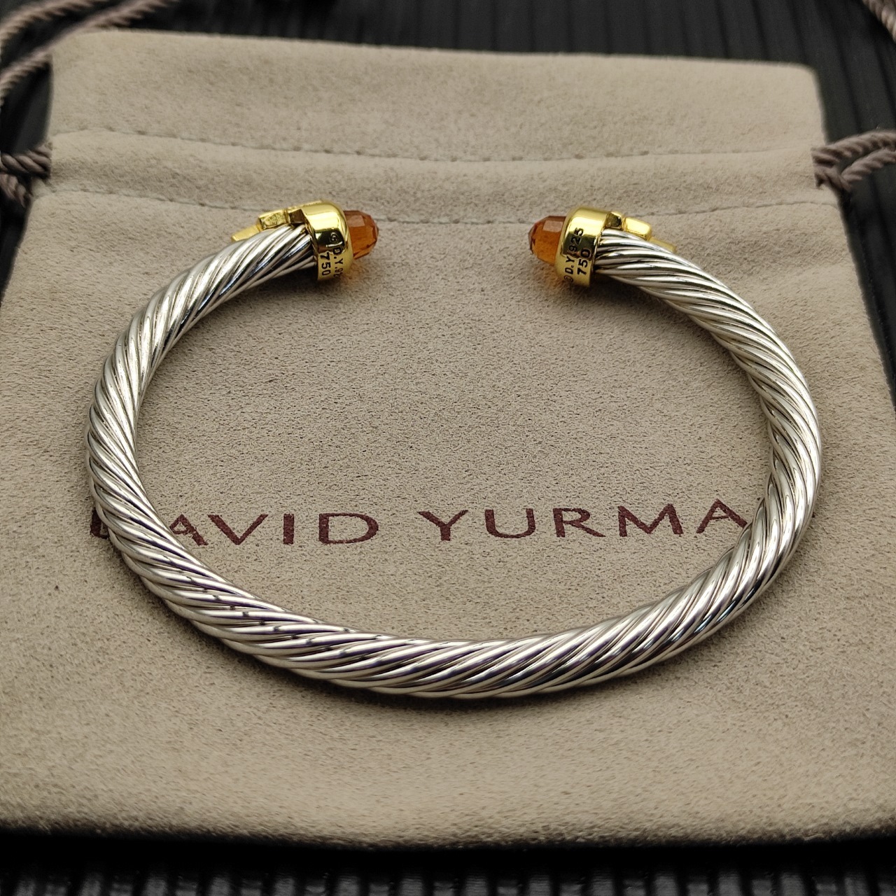5mm Cable Bracelet with Champagne Topaz & Diamond Accents