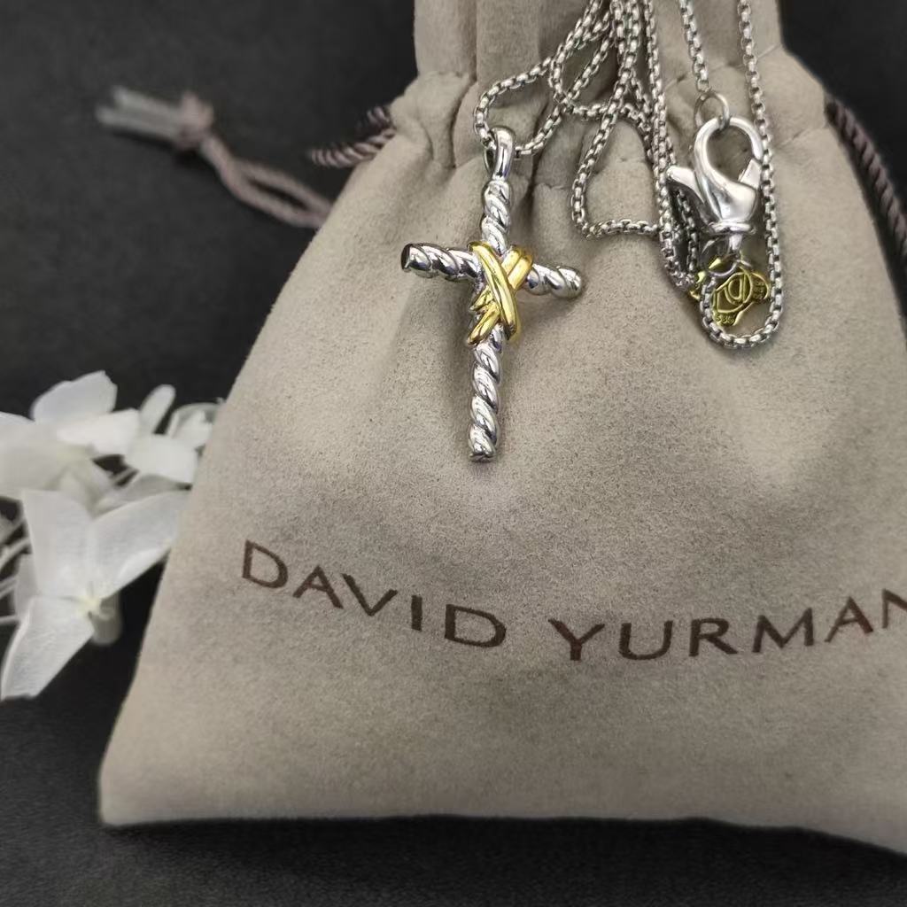 X Cross Pendant Sterling Silver with 18K Yellow Gold