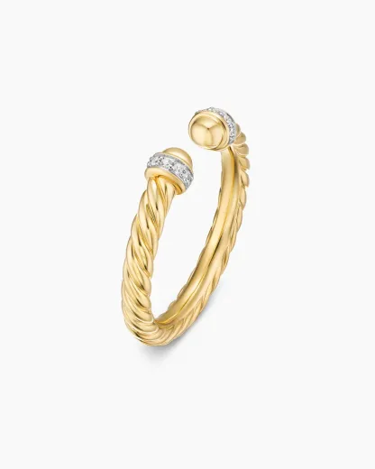 Cable Band Open Ring 18K Yellow Gold with Diamonds