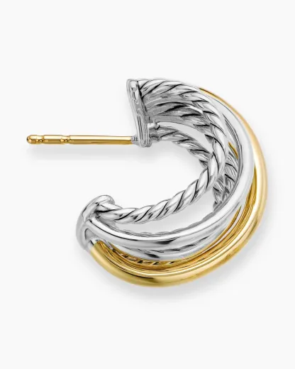 Crossover Shrimp Earrings Sterling Silver with 18K Yellow Gold