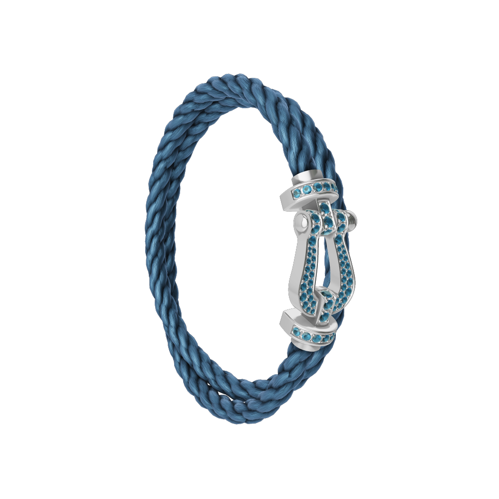 FORCE 10 BRACELET LARGE MODEL 18K WHITE GOLD BLUE TOPAZ PAVED
