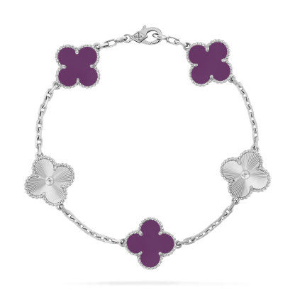 Vintage Alhambra bracelet, 5 motifs 18K white gold Agate