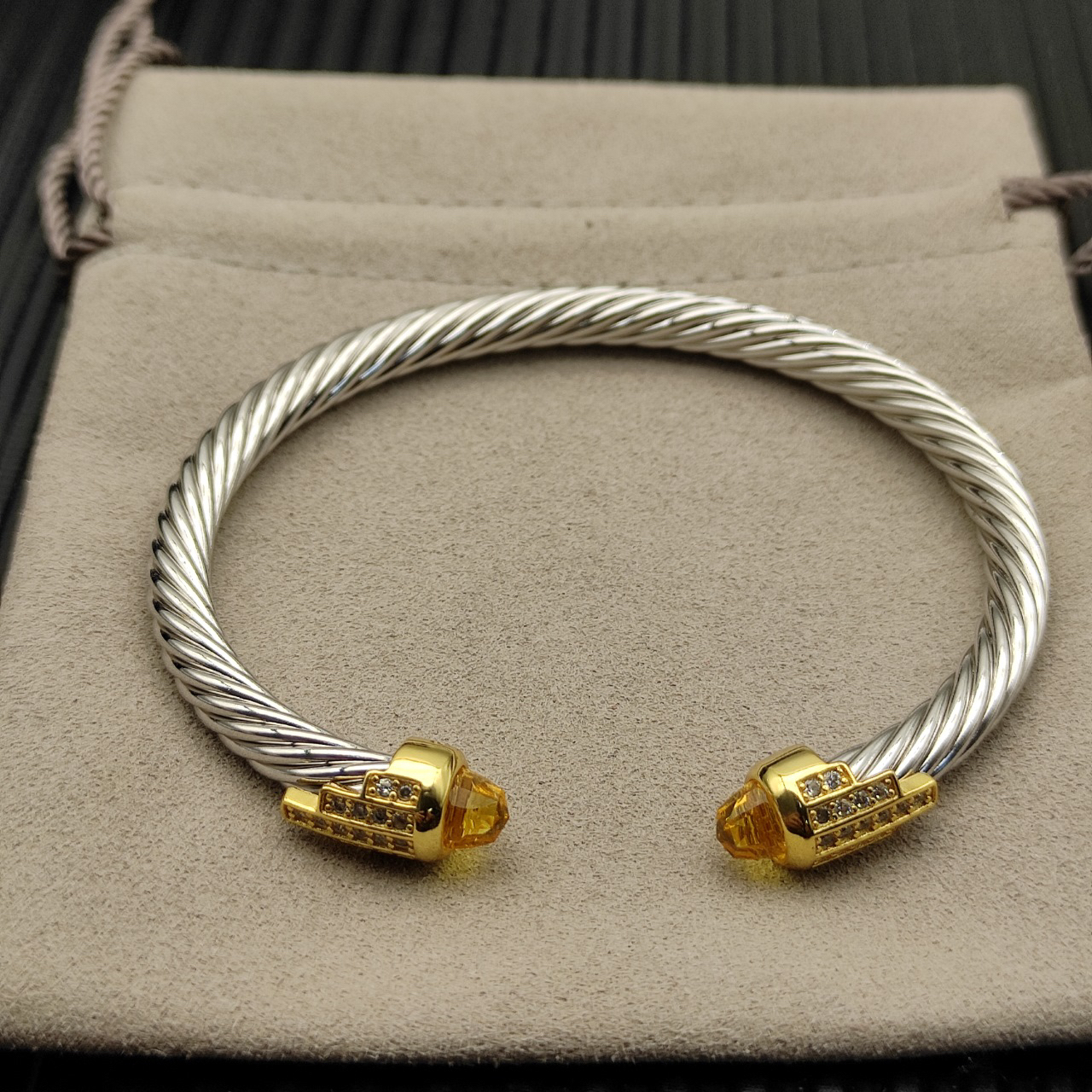 5mm Cable Bracelet with Yellow Topaz & Diamond Accents