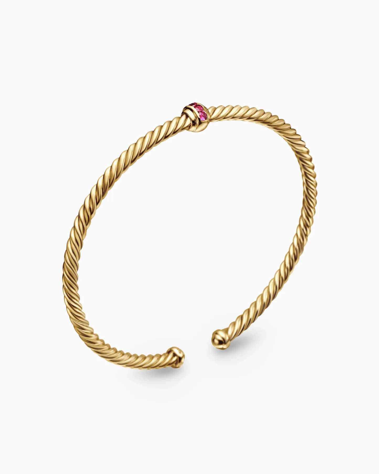 Classic Cablespira® Station Bracelet 18K Yellow Gold with Pavé Rubies, 3mm