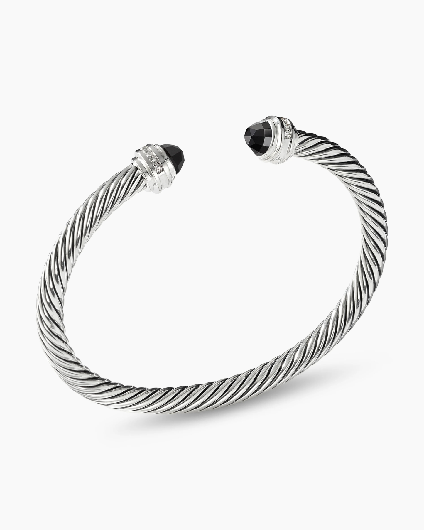 Classic Cable Bracelet Sterling Silver with Black Onyx and Diamonds, 5mm