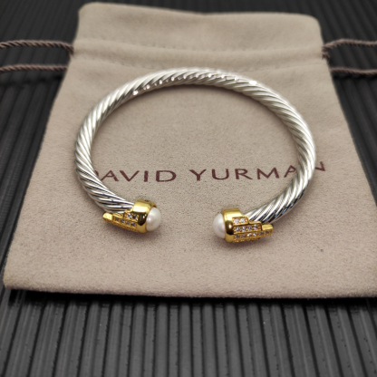 5mm Cable Bracelet with Pearl White Topaz & Diamond Accents