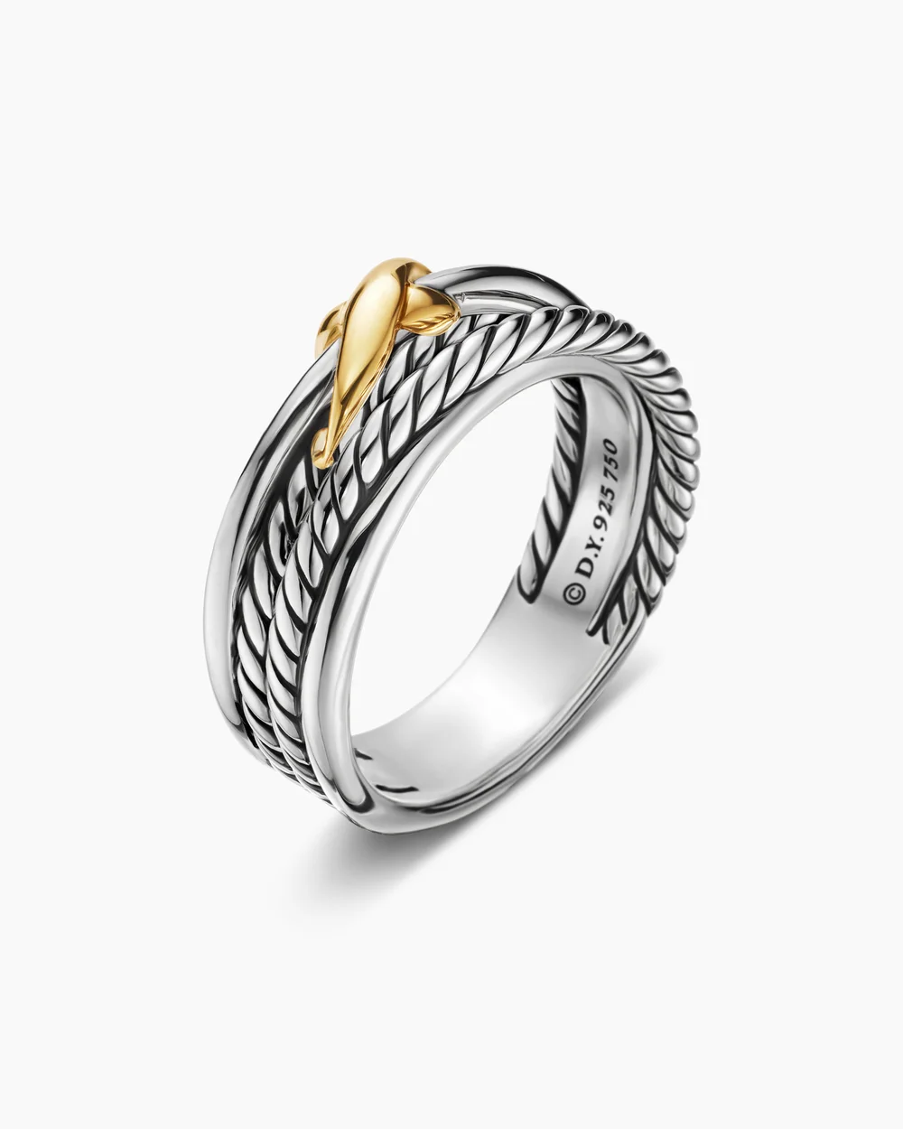 X Crossover Band Ring Sterling Silver with 18K Yellow Gold