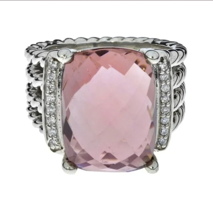 Sterling Silver Diamond Morganite 16mm Wheaton Ring