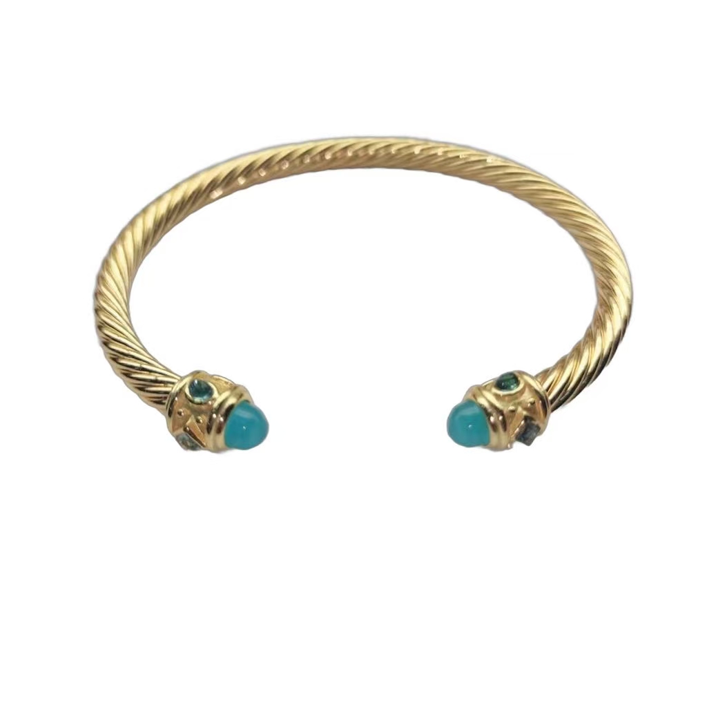 Renaissance® Classic Cable Bracelet Sterling gold with 14K Yellow Gold, blue Topaz and Lapis, 5mm