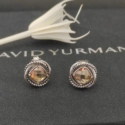 Infinity Stud Earrings Sterling Silver with Champagne Diamond, 13mm