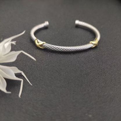 X Classic Cable Station Bracelet Sterling Silver with 18K Yellow Gold, 4mm