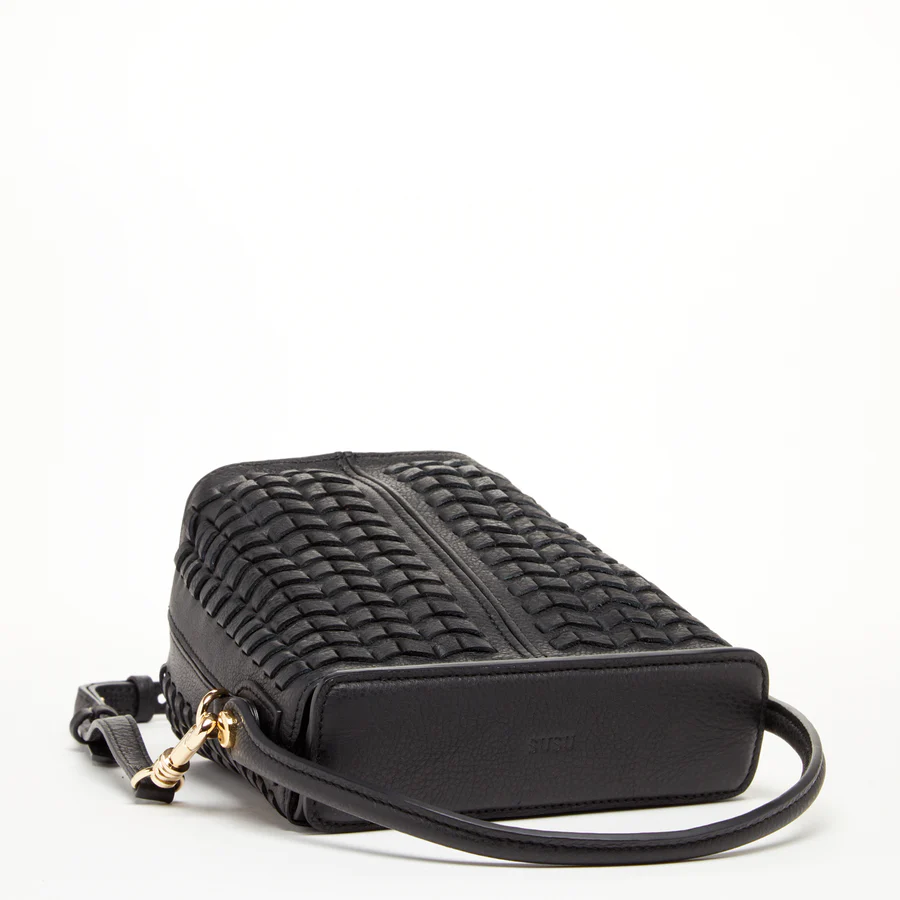 Black Leather Weave Bag