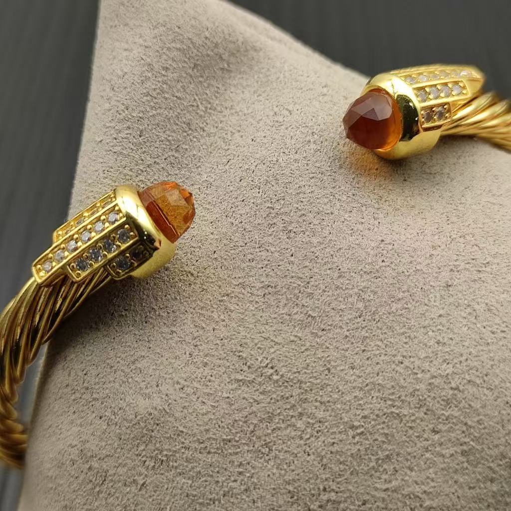 Cable Bracelet with Champagne Diamonds & Diamond Accents  5mm