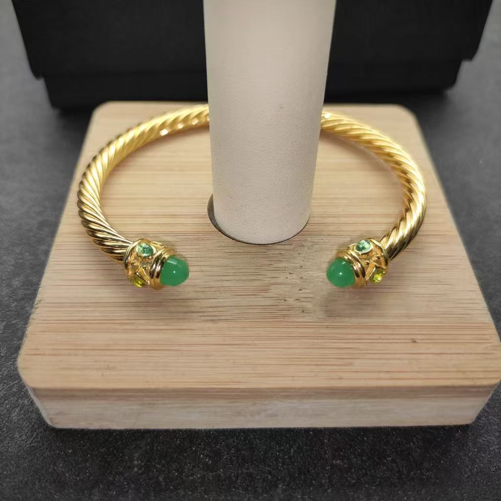 Renaissance® Classic Cable Bracelet Sterling gold with 14K Yellow Gold, green Topaz and Lapis, 5mm