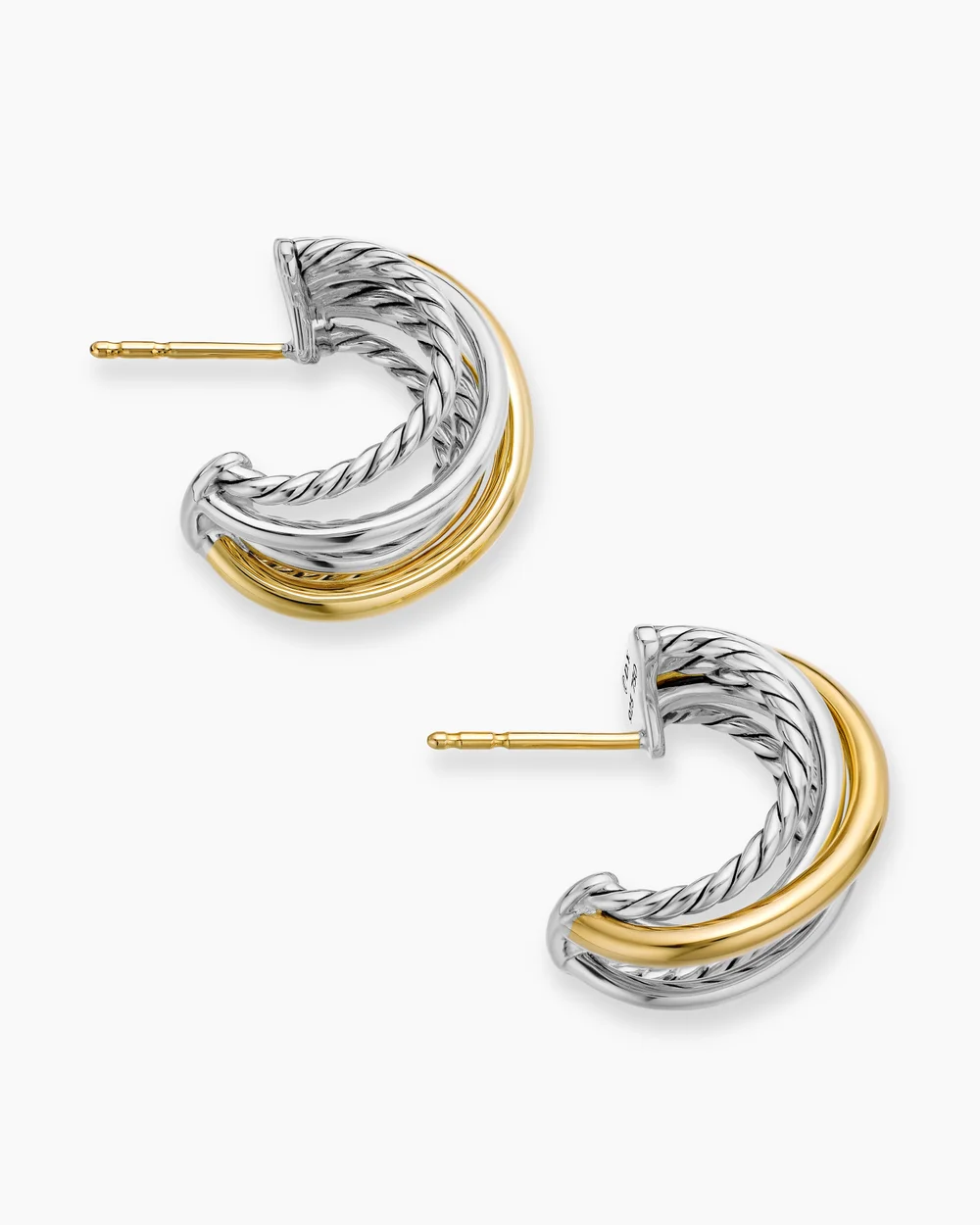 Crossover Shrimp Earrings Sterling Silver with 18K Yellow Gold