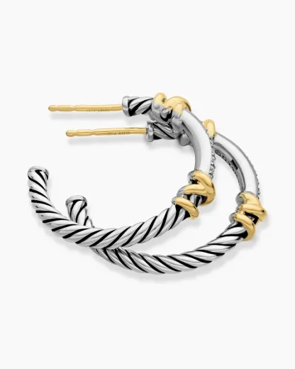 Petite Helena Wrap Hoop Earrings Sterling Silver with 18K Yellow Gold and Diamonds