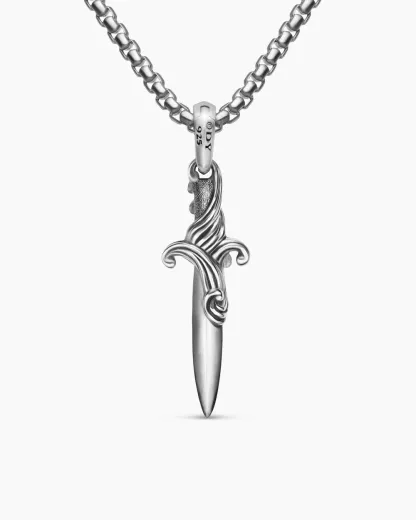 Waves Dagger Amulet Sterling Silver with Black Diamonds