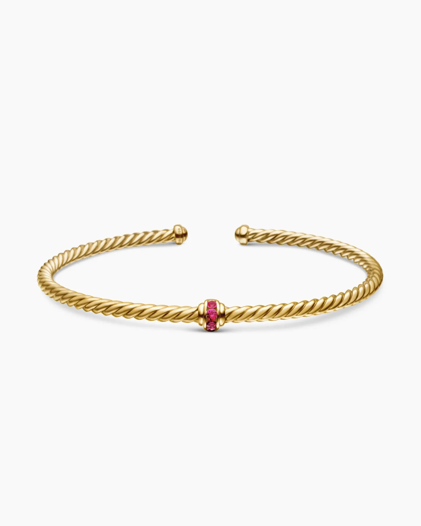 Classic Cablespira® Station Bracelet 18K Yellow Gold with Pavé Rubies, 3mm