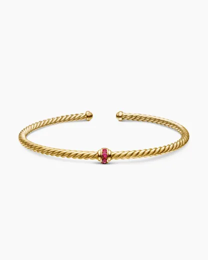 Classic Cablespira® Station Bracelet 18K Yellow Gold with Pavé Rubies, 3mm