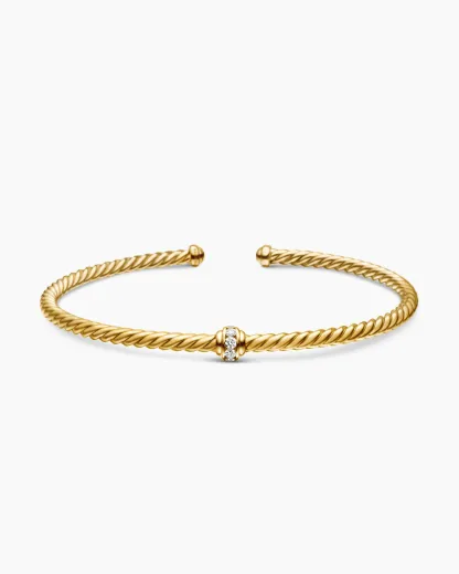 Classic Cablespira® Station Bracelet 18K Yellow Gold with Diamonds, 3mm