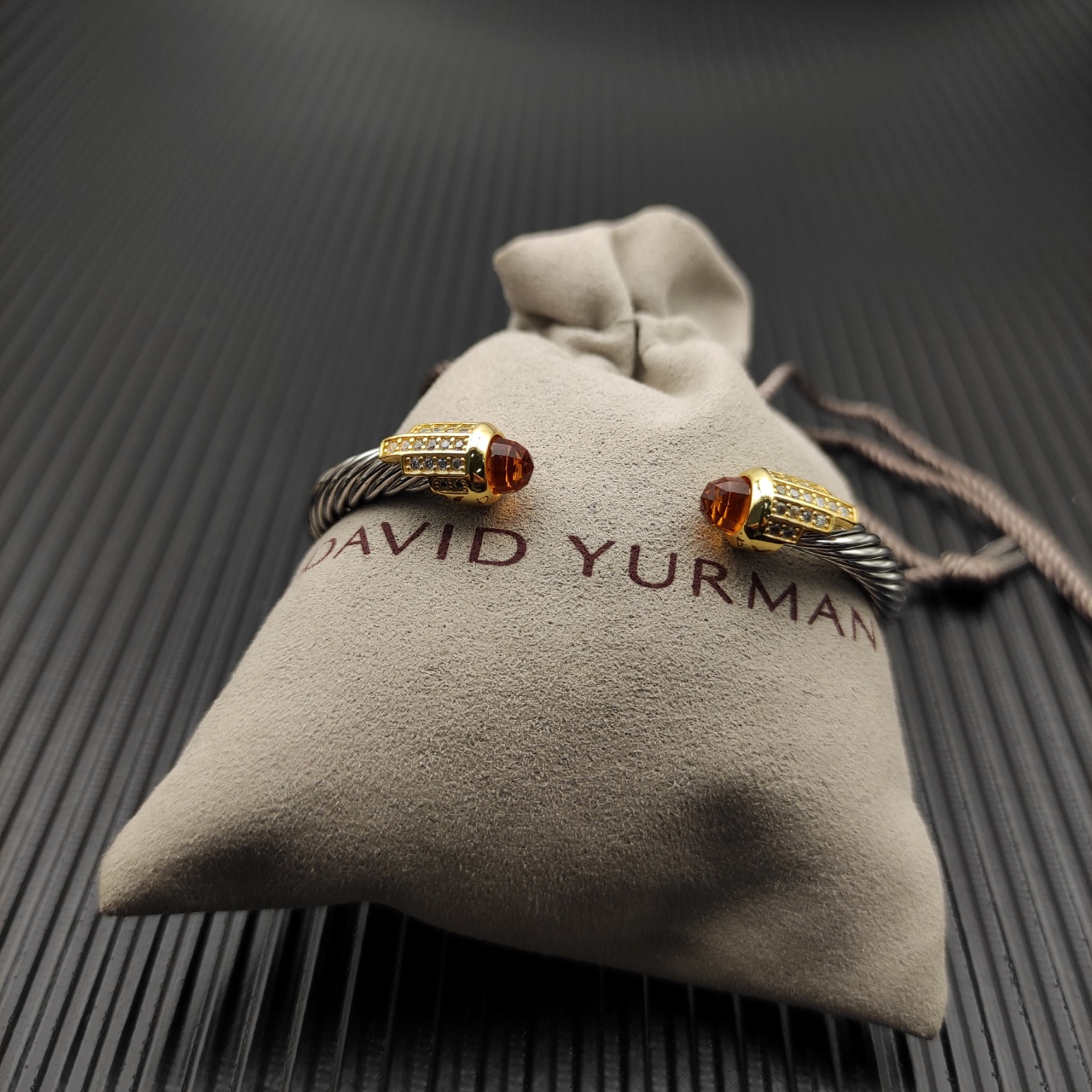 5mm Cable Bracelet with Champagne Topaz & Diamond Accents