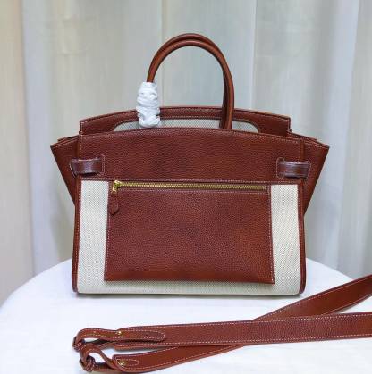 Leather Saddle Bag With Contrast Stitching, Exterior