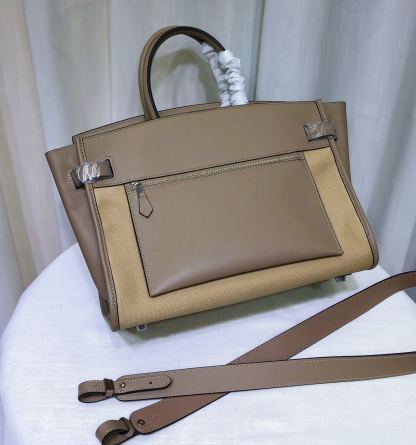 Leather Saddle Bag With Contrast Stitching, Exterior